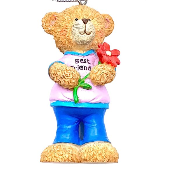 Russ Berrie Other - Russ Berrie Teddy Bear Best Friend Flower Handpainted Christmas Ornament #94266